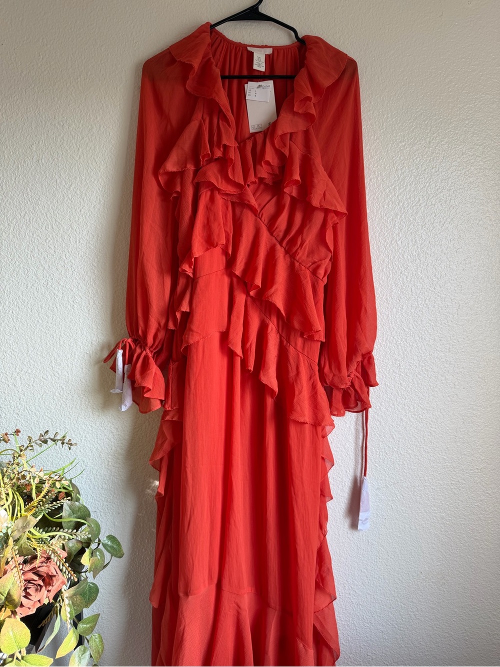 H&M OVERSIZED FLOUNCED DRESS Dark Orange size L NWT - Picture 4 of 5